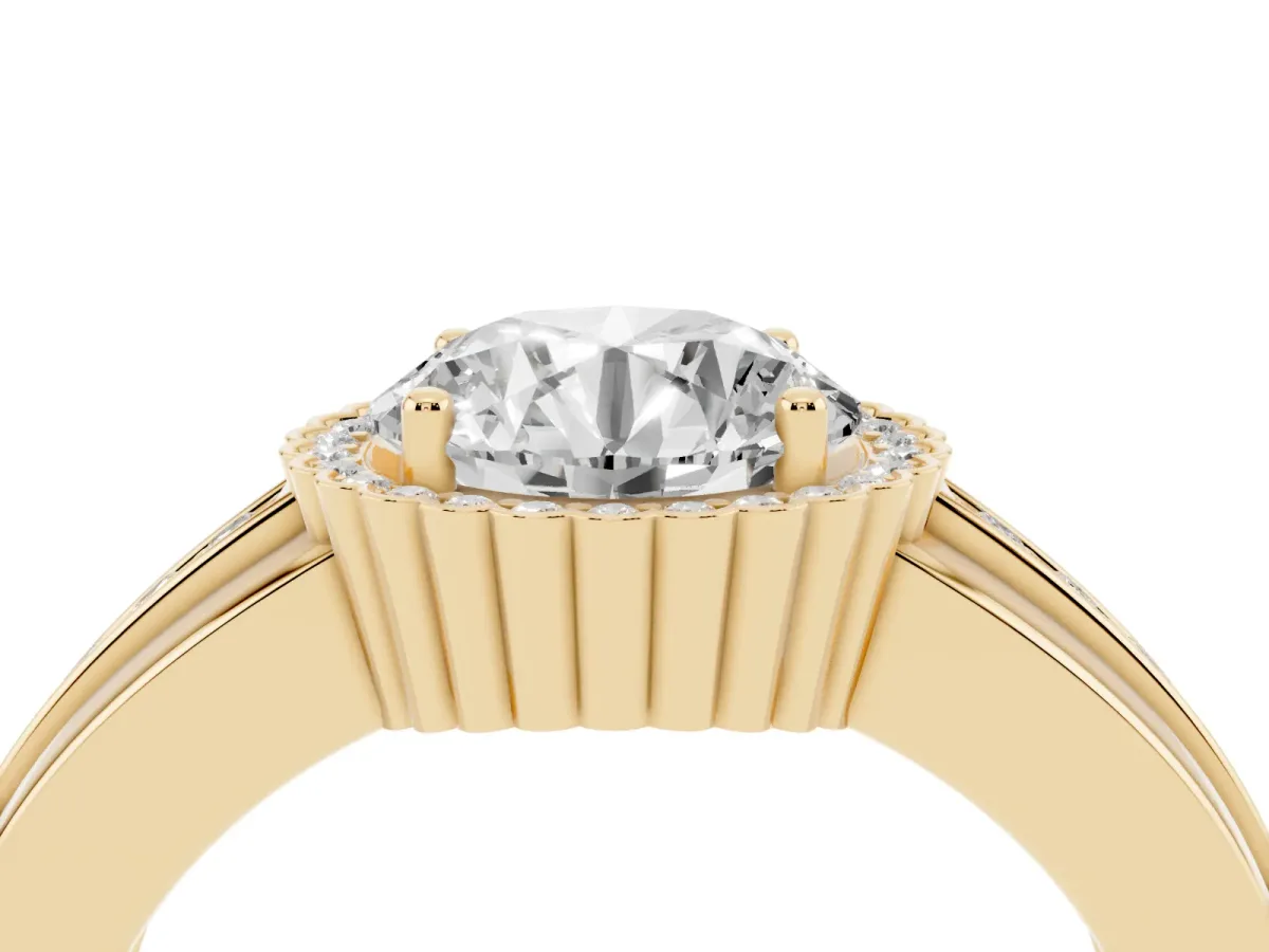 Round Cut Cut Halo Pave Band Four-Prong Ring Yellow gold