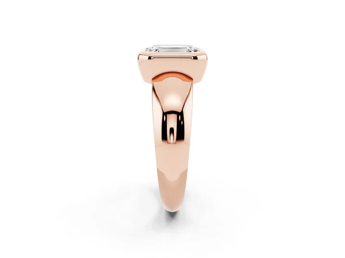 Bezel Set Emerald Cut Solitaire Ring with Wide Band Rose gold