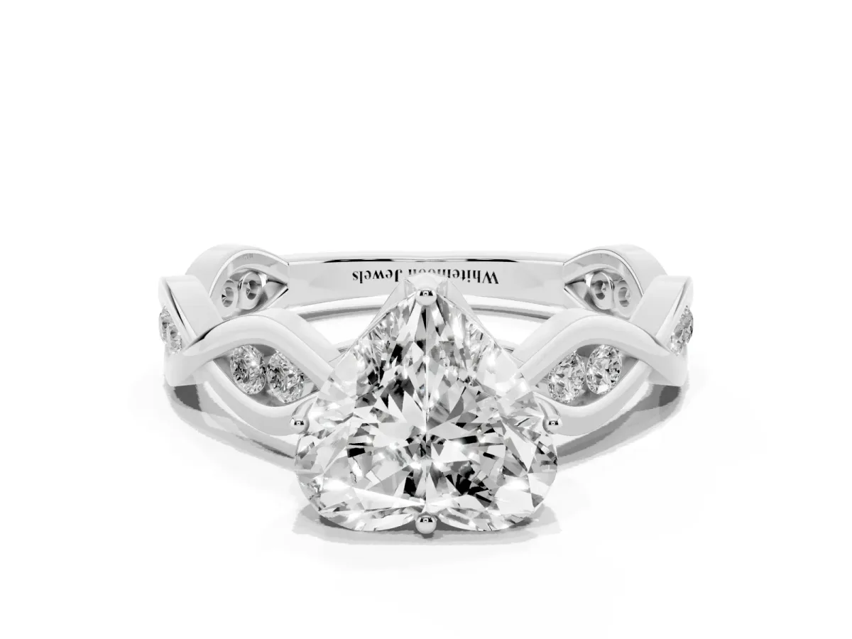 Heart Cut Solitaire Twist Band with Leaf Prong Setting Silver