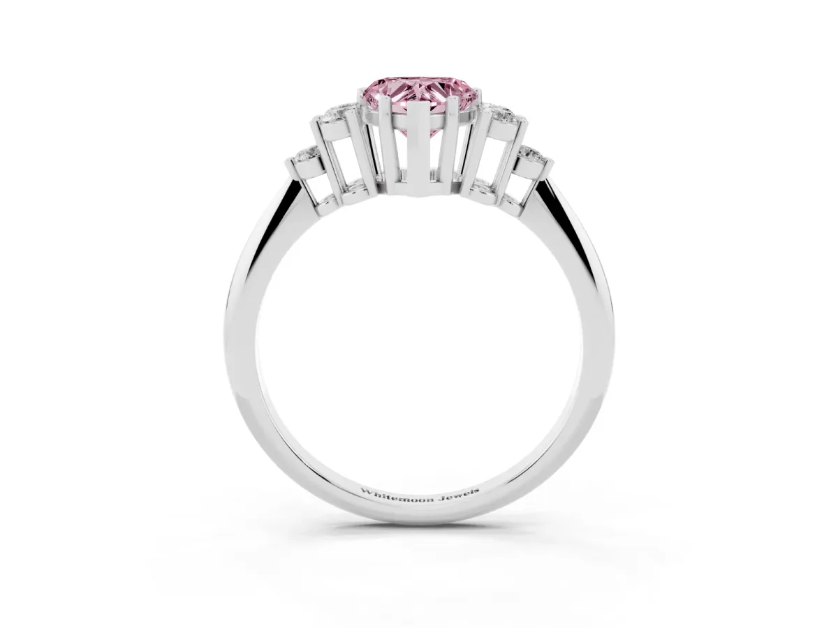 Fancy Pink Heart Cut Cut Diamond Cluster Ring with Solitaire Band and Four-Prong Setting Silver