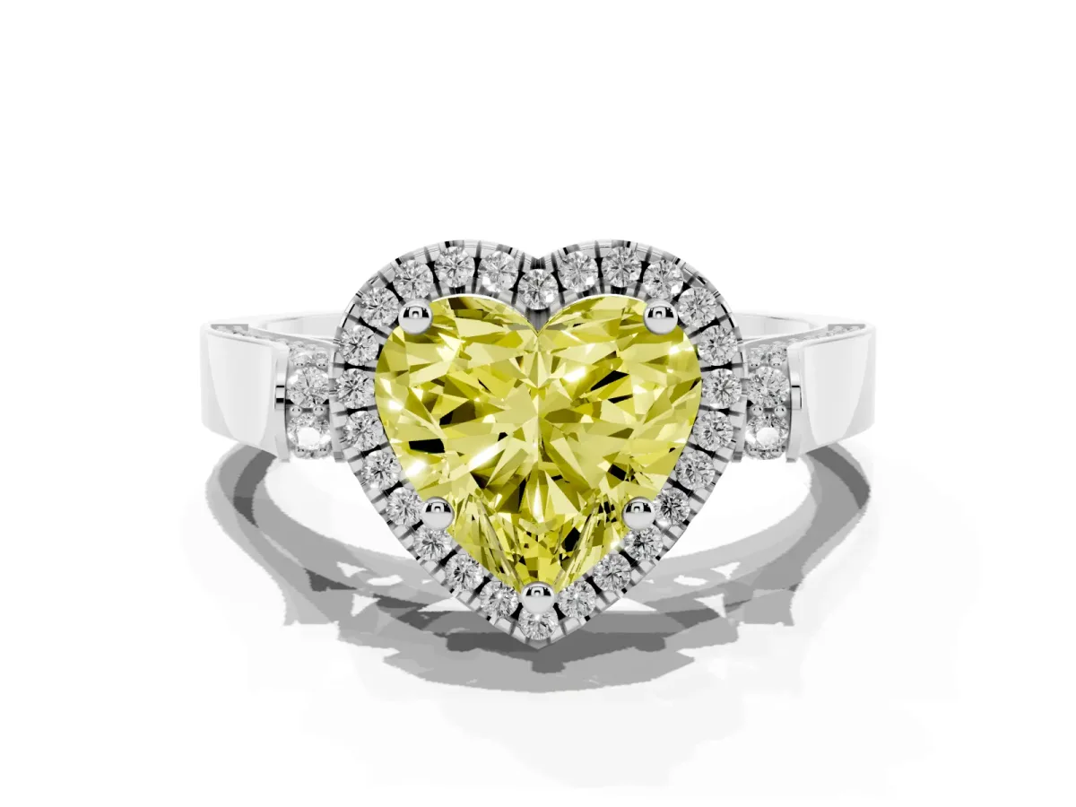 Fancy Yellow Heart Cut Halo Pave Split Shank Prong Setting Ring Platinum
