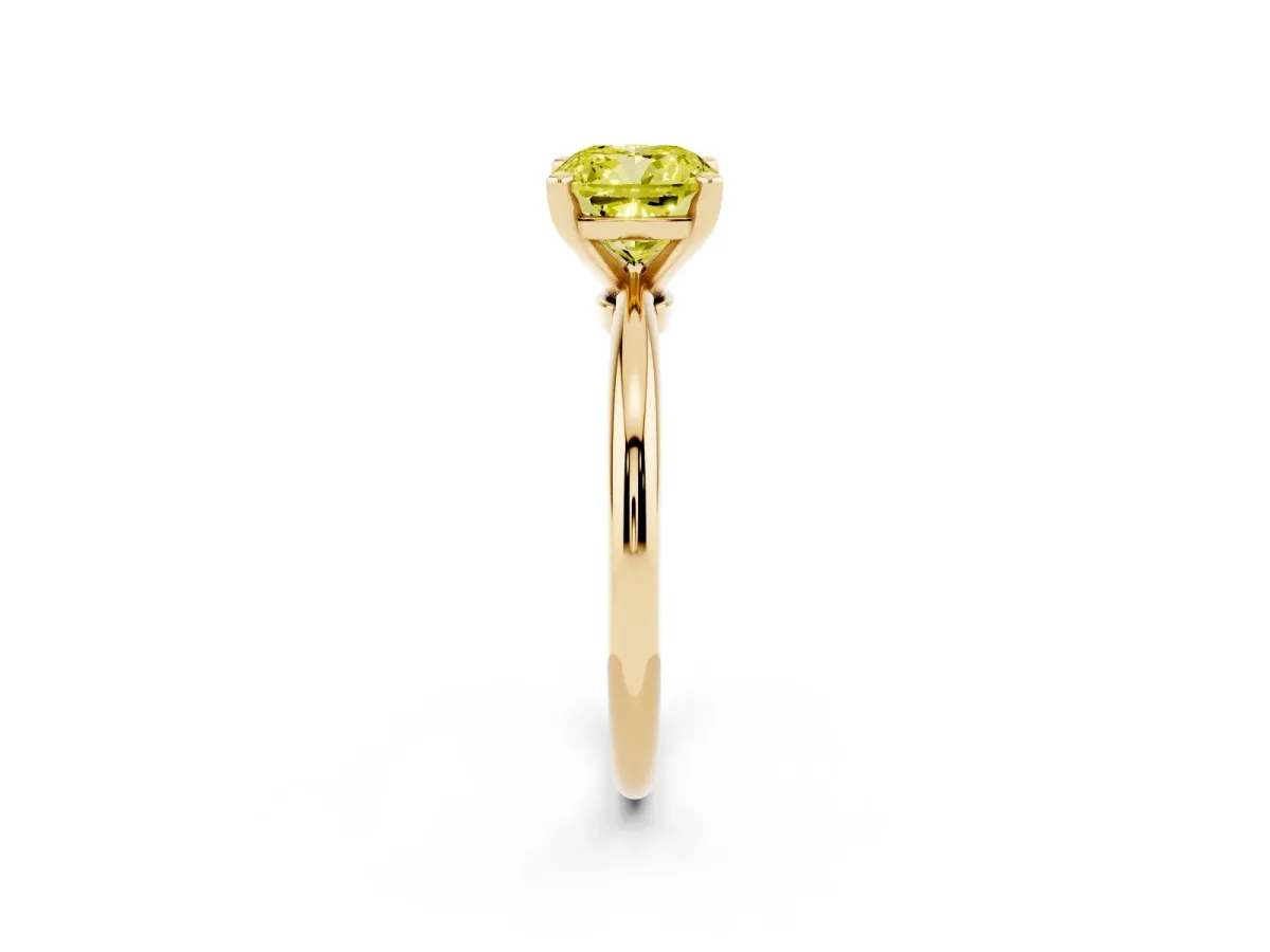 Fancy Yellow Cushion Cut Diamond Solitaire Ring with Prong Setting and Classic Band Yellow gold