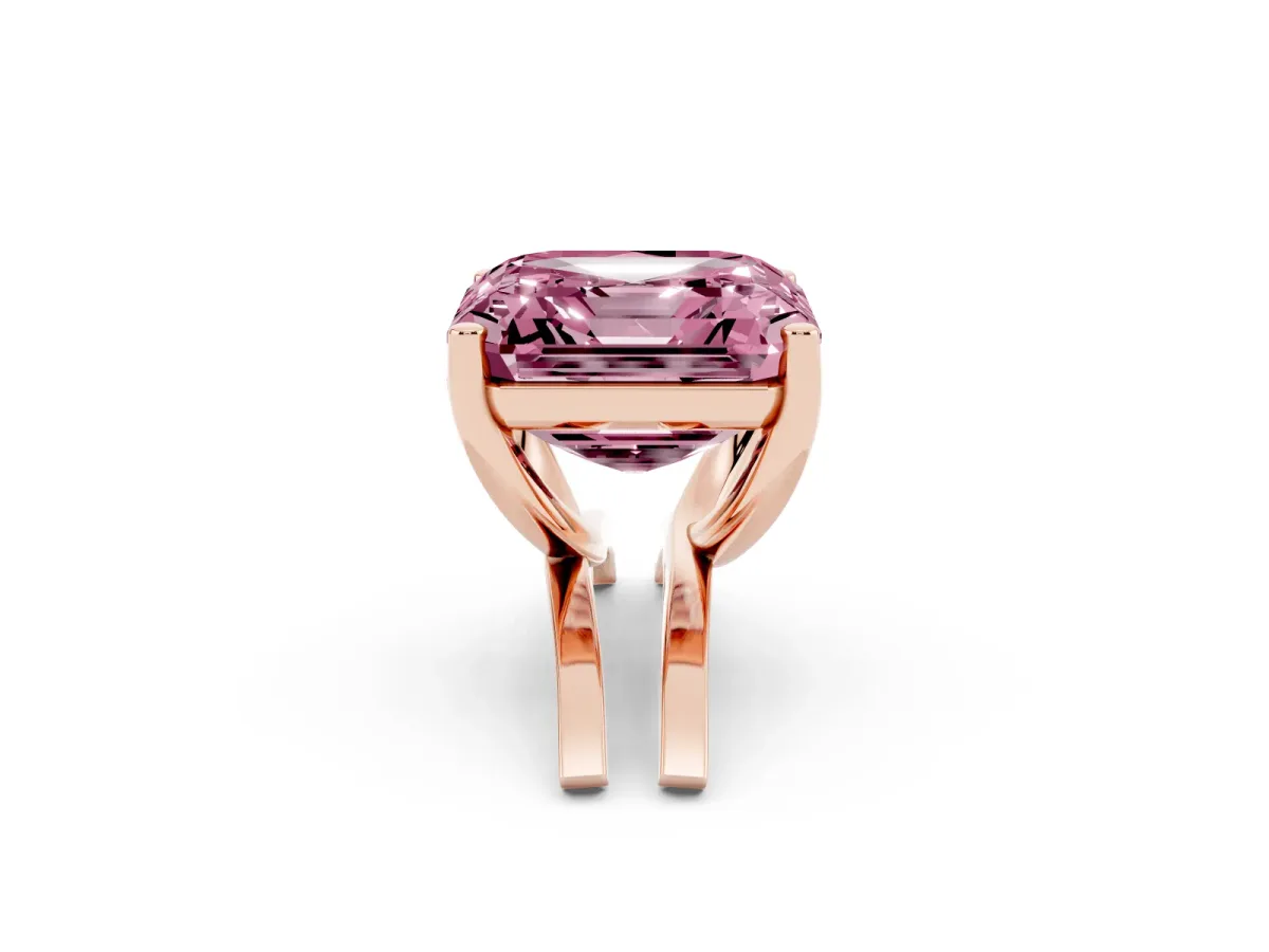 Fancy Pink Asscher Cut Cut Diamond Solitaire Engagement Ring with Tapered Plain Band and Four-Prong Setting Rose gold