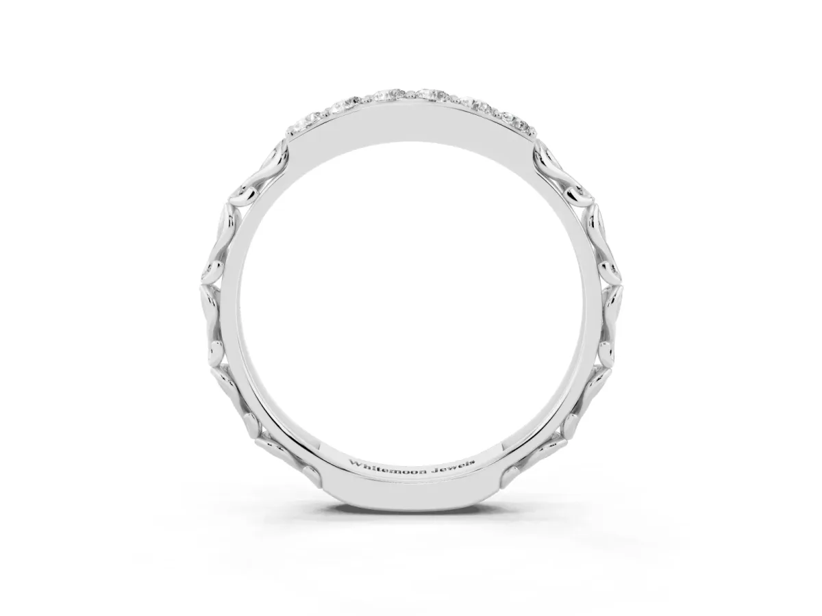Round Diamond Bar Set Eternity Band with Filigree Design Platinum