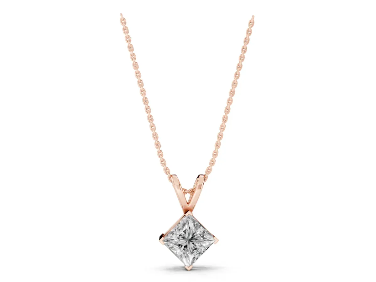 Princess Cut Bezel Set Pendant Rose gold