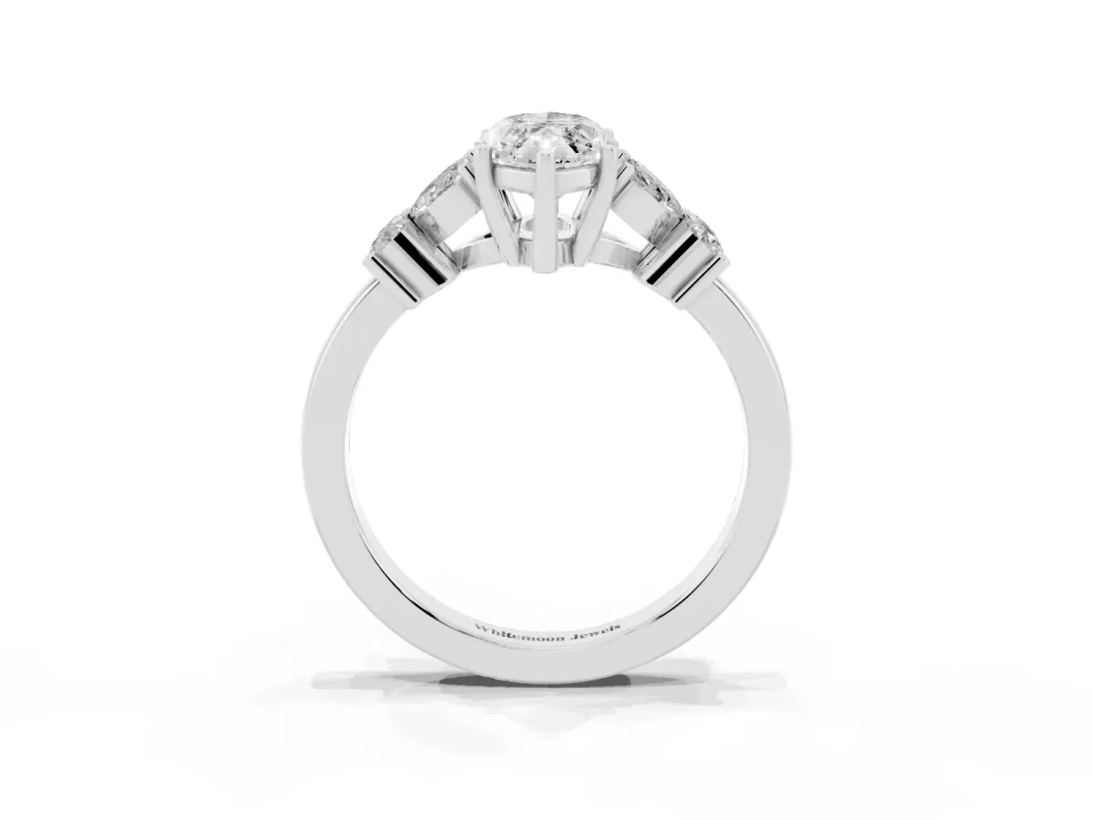 Marquise Cut Diamond Floral Cluster Ring with Solitaire Band and Prong Setting Silver