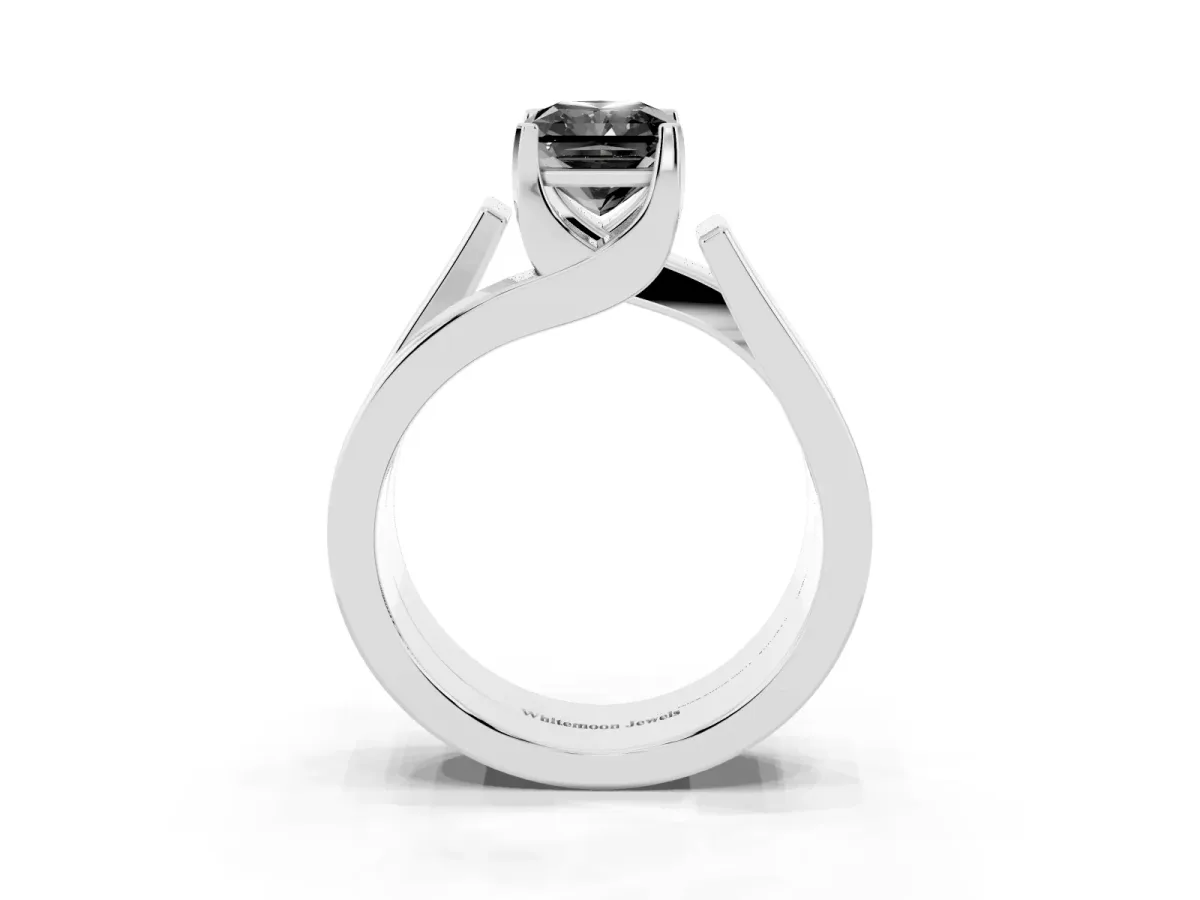 Fancy Black Modern Tension Set Radiant Cut Diamond Solitaire Wide Band Ring Silver
