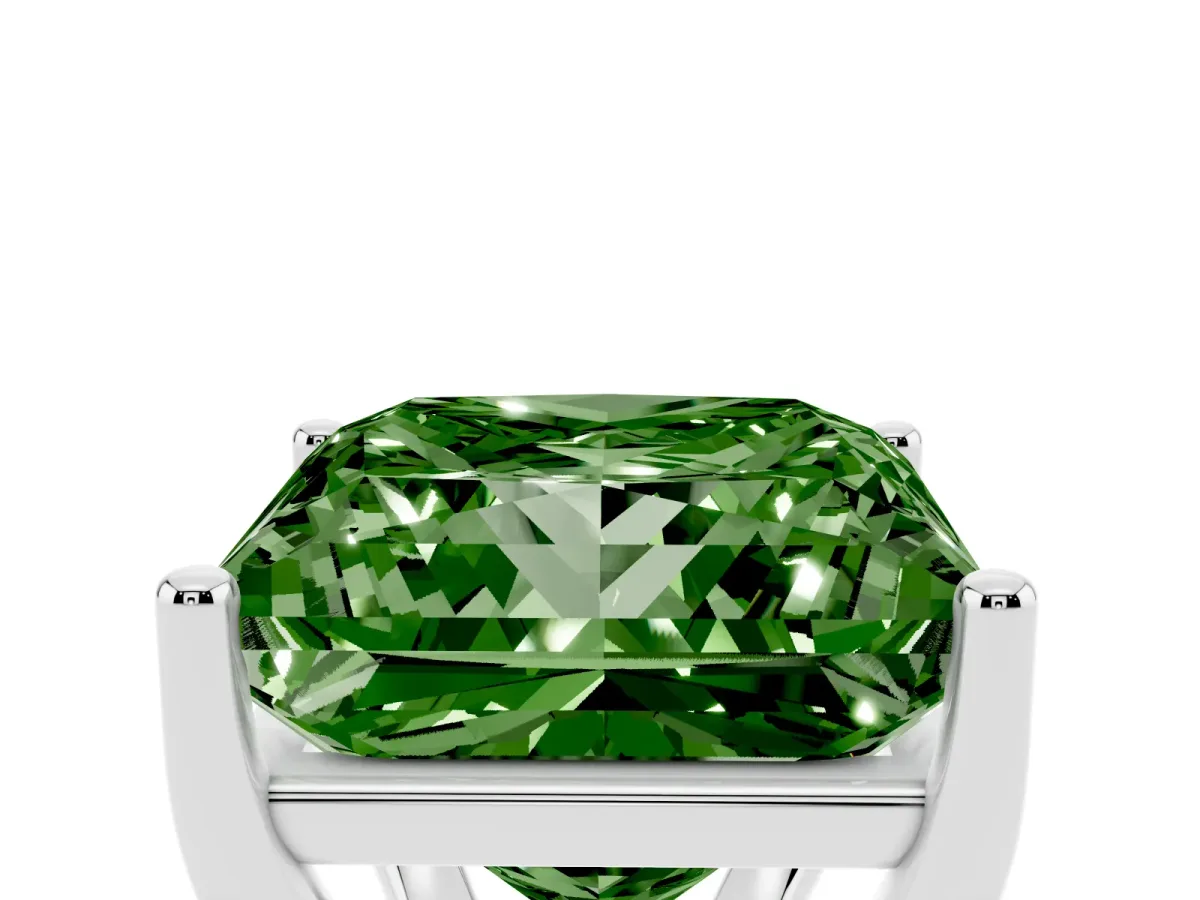 Fancy Green Princess Cut Cut Diamond Solitaire Engagement Ring with Tapered Plain Band and Four-Prong Setting Silver