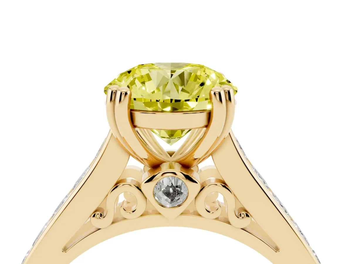 Fancy Yellow Round Cut Cut Channel Set Solitaire Engagement Ring with Prong Setting Yellow gold