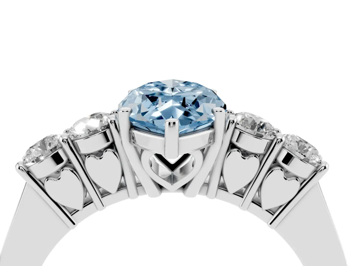 Fancy Blue Marquise Cut Cut Diamond Five-Stone Prong Set White Gold Ring Platinum