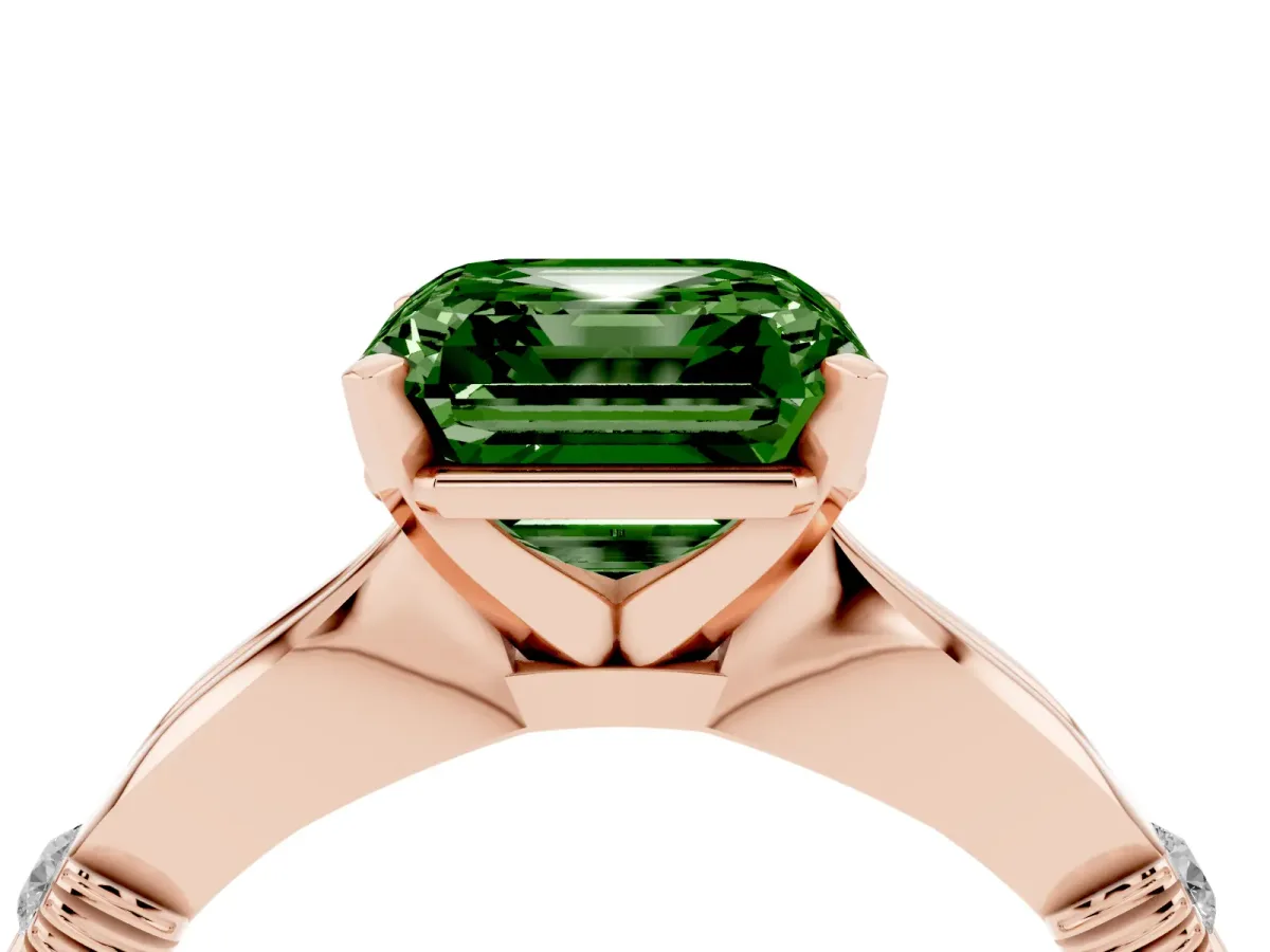 Fancy Green Asscher Cut Solitaire Diamond Twisted Band with Four-Prong Setting Rose gold