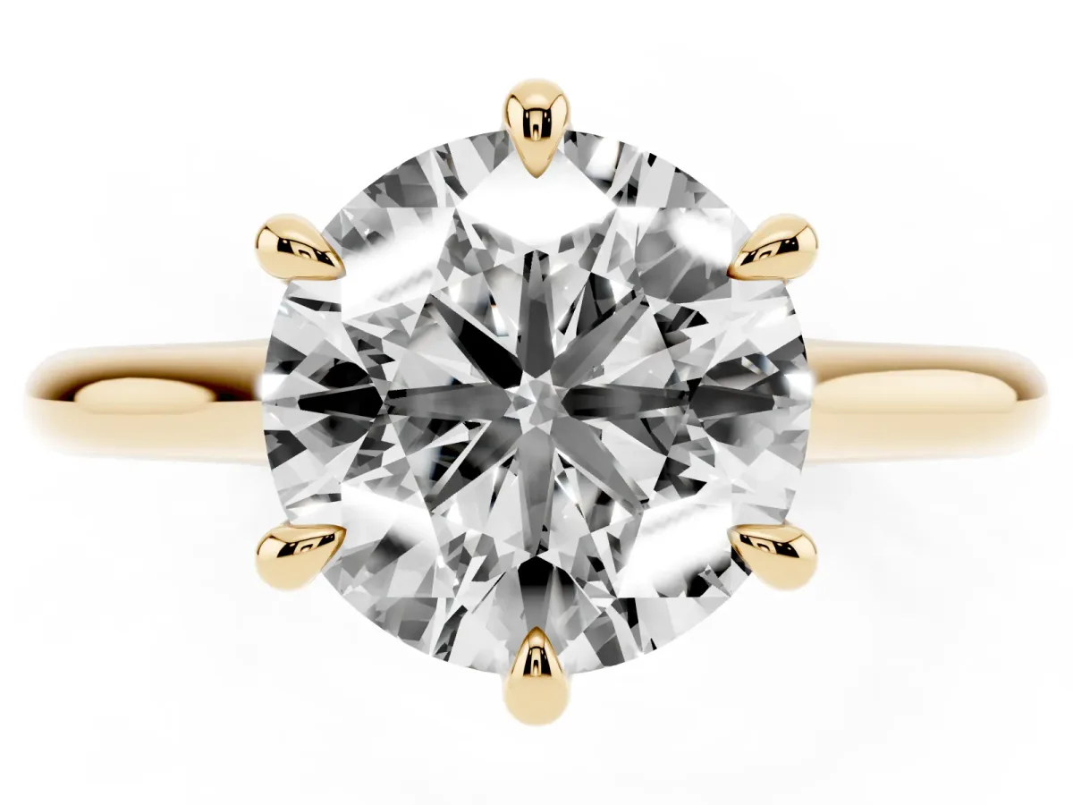 Round Cut Solitaire Engagement Ring with Six-Prong Setting and Classic Band Yellow gold