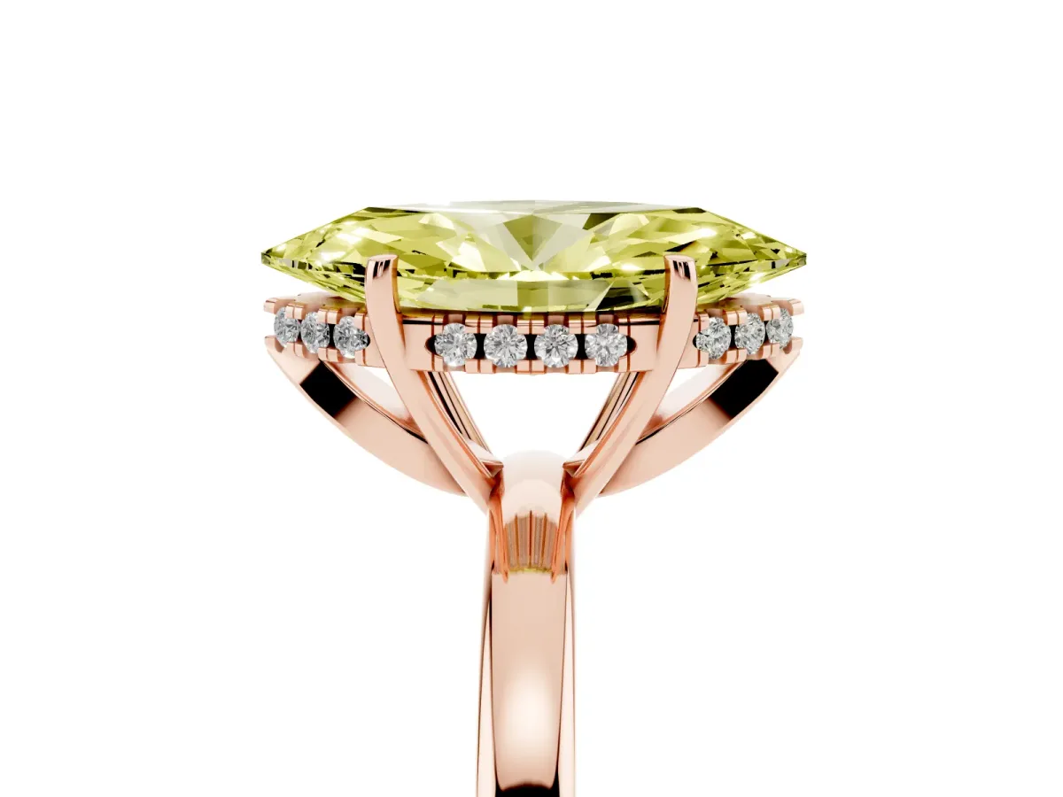 Fancy Yellow Marquise Cut Solitaire Diamond Ring with Prong Setting and Plain Band Rose gold