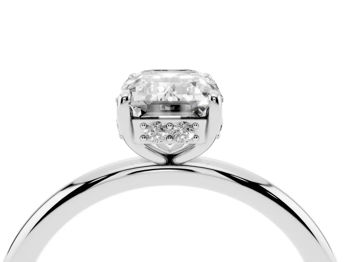 Emerald Cut Solitaire Diamond Ring with a Classic Band and Four-Prong Setting Silver