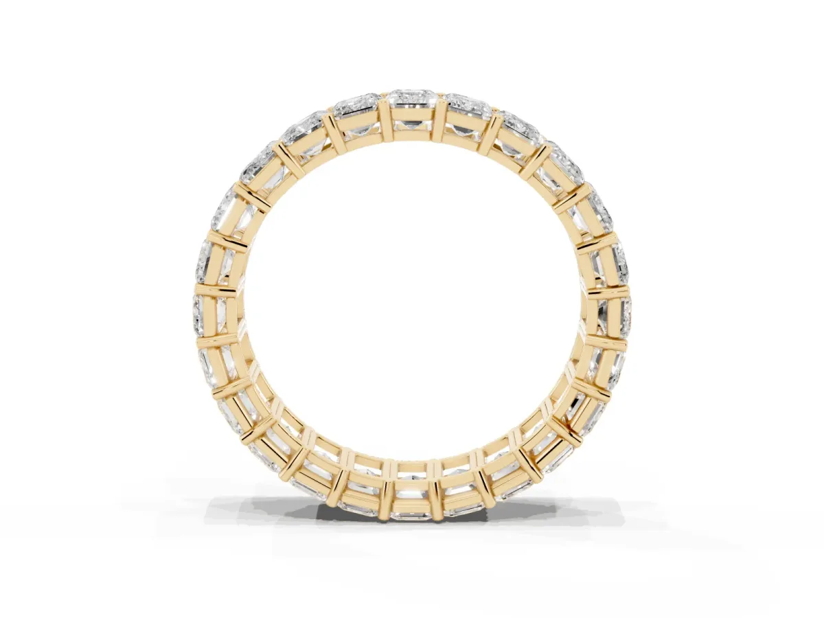 Emerald Cut Diamond Eternity Band with Shared Prong Setting Yellow gold