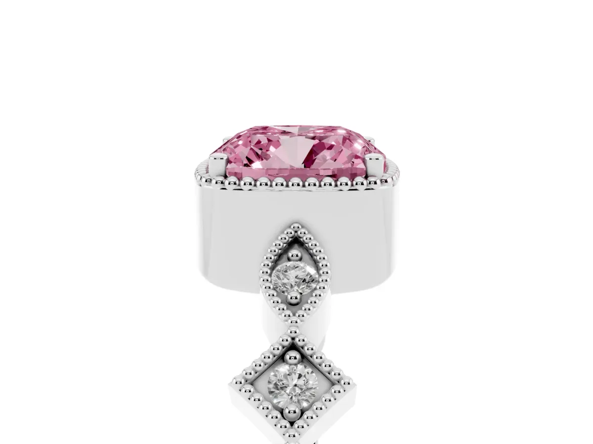 Fancy Pink Cushion Cut Milgrain Marquise Diamond Twist Band Ring Silver