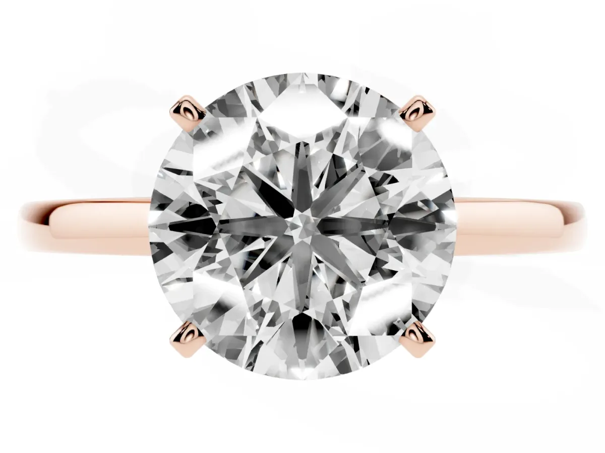 Round Cut Solitaire Diamond Engagement Ring with Four-Prong Setting on a Classic Band Rose gold