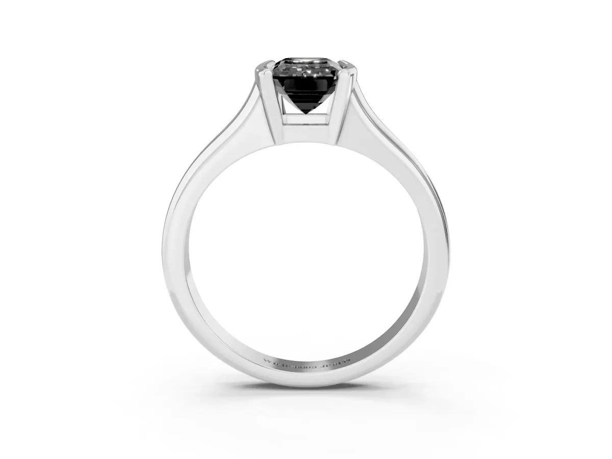 Fancy Black Emerald Cut Solitaire Tension Set Diamond Ring with Split Shank Band Platinum