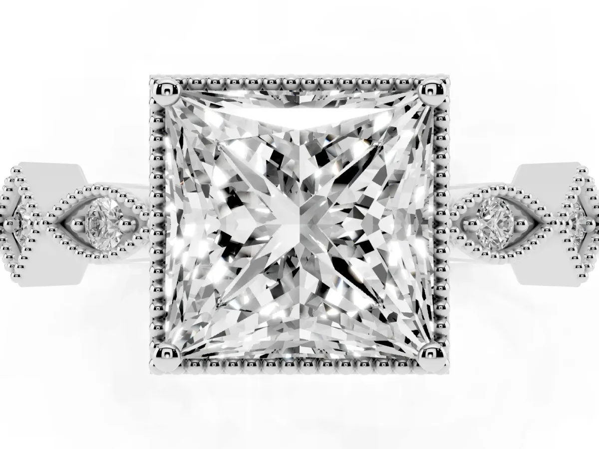 Princess Cut Milgrain Marquise Diamond Twist Band Ring Silver