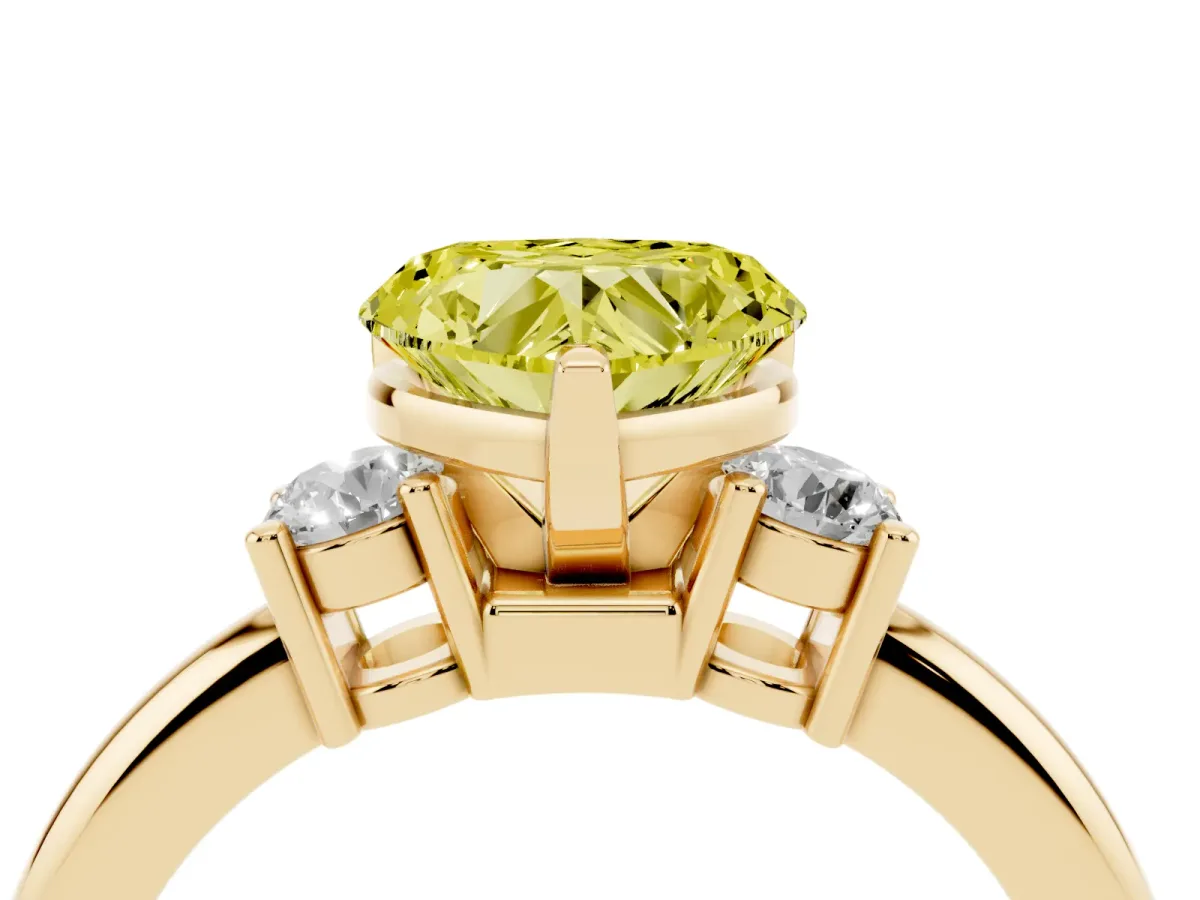 Fancy Yellow Three-Stone Heart Cut Cut Diamond Solitaire with Prong Setting and Classic Band Yellow gold