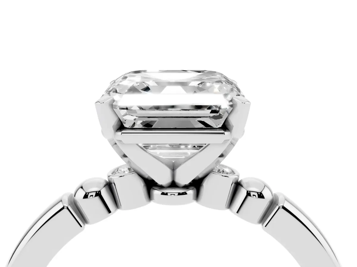 Asscher Cut Solitaire Beaded Band with Four-Prong Setting Platinum