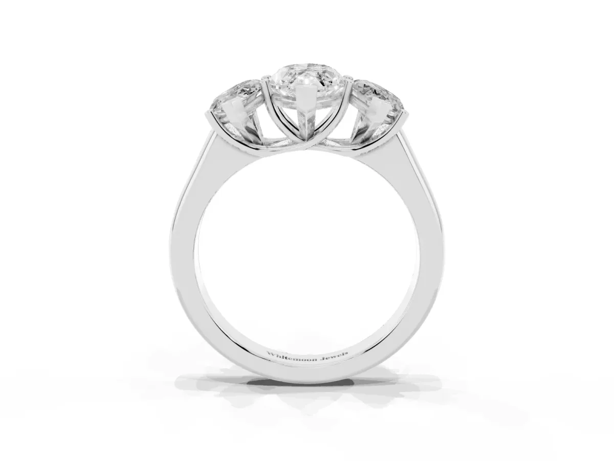 Marquise Cut Three-Stone Diamond Ring with Prong Setting on a Classic Band Silver