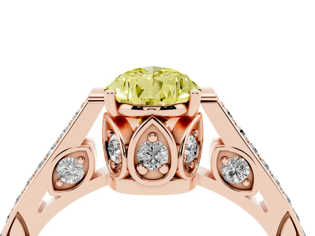 Fancy Yellow Pear Cut Cut Cathedral Pave Diamond Engagement Ring with Six-Prong Setting Rose gold