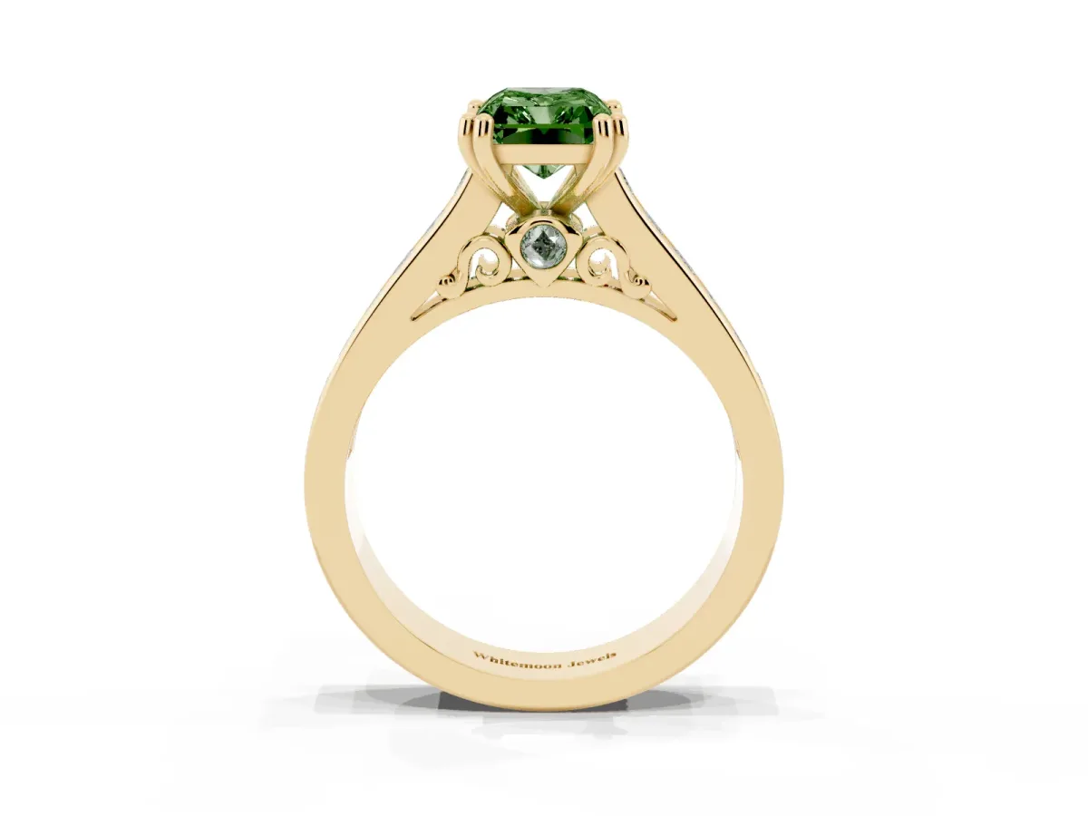 Fancy Green Radiant Cut Cut Channel Set Solitaire Engagement Ring with Prong Setting Yellow gold