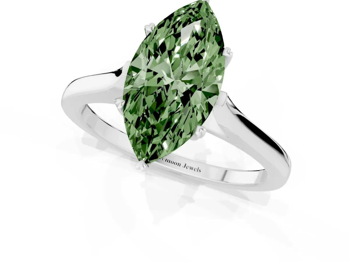 Fancy Green Marquise Cut Solitaire Heart Prong Engagement Ring with Tapered Band Platinum