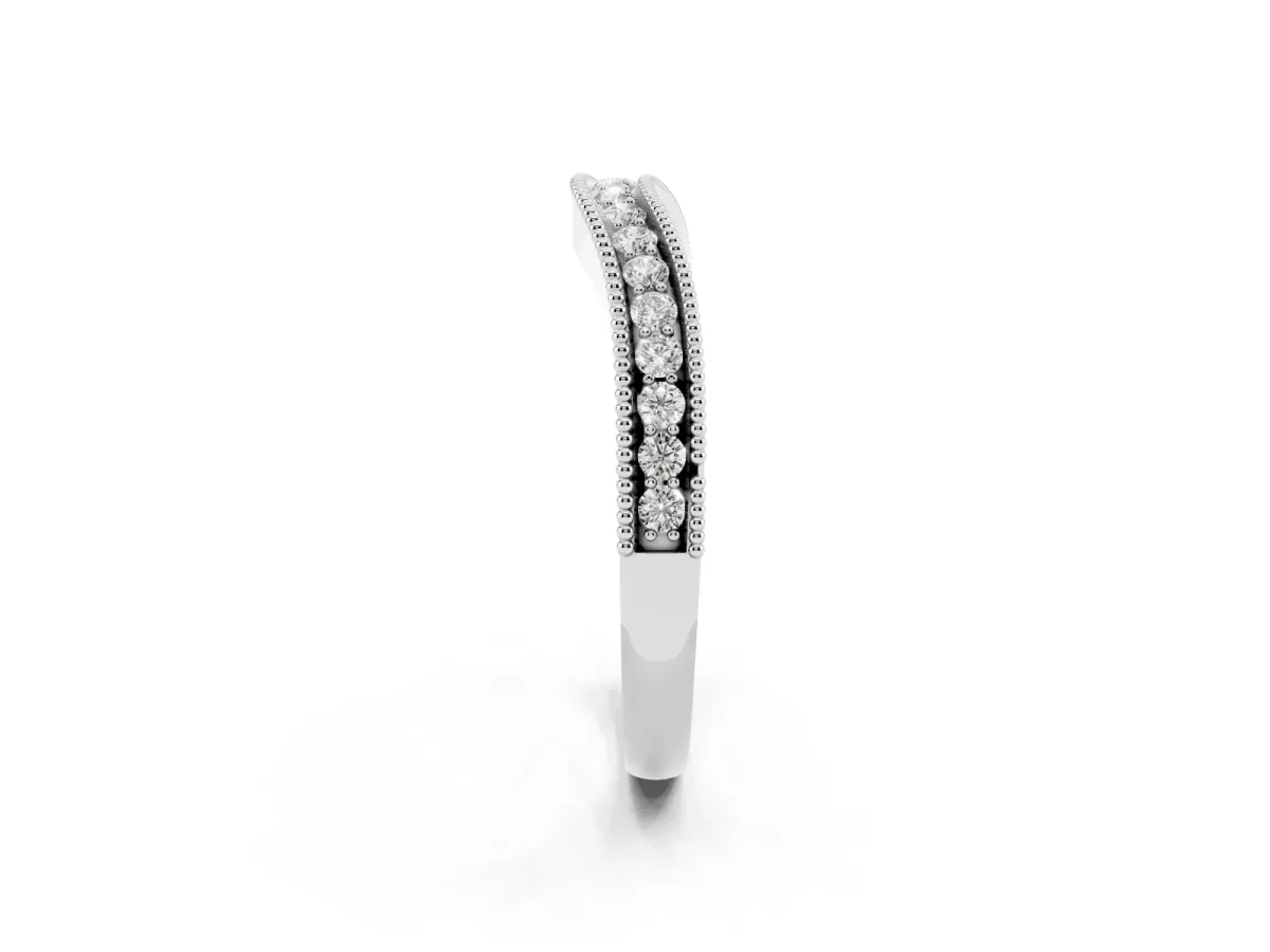 Pavé Round Diamond Contour Band with Milgrain Edge Platinum