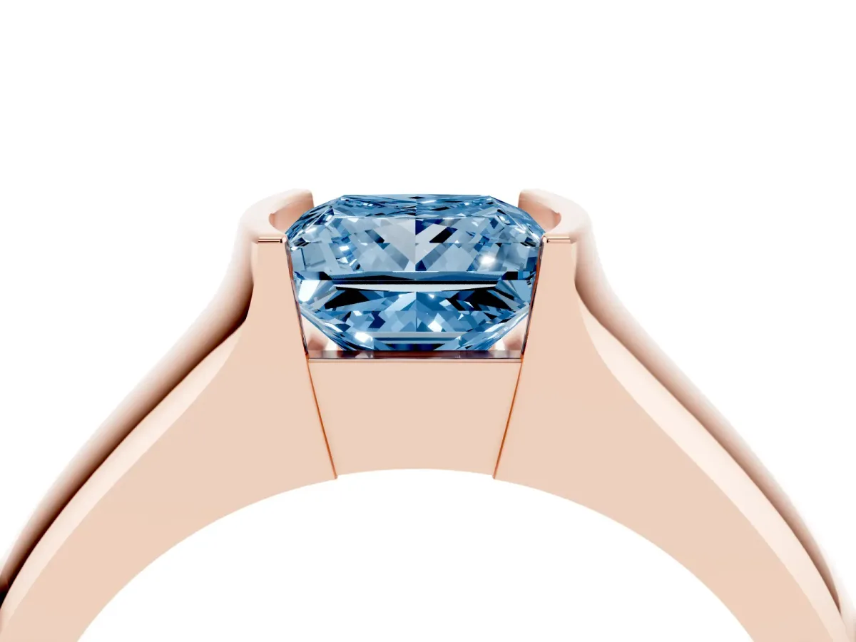 Fancy Blue Princess Cut Solitaire Bezel Set Diamond Ring with Wide Band Rose gold