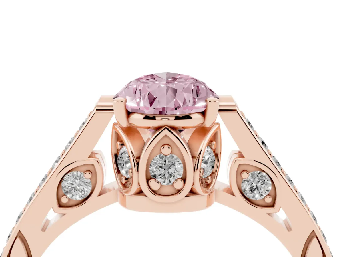 Fancy Pink Pear Cut Cut Cathedral Pave Diamond Engagement Ring with Six-Prong Setting Rose gold