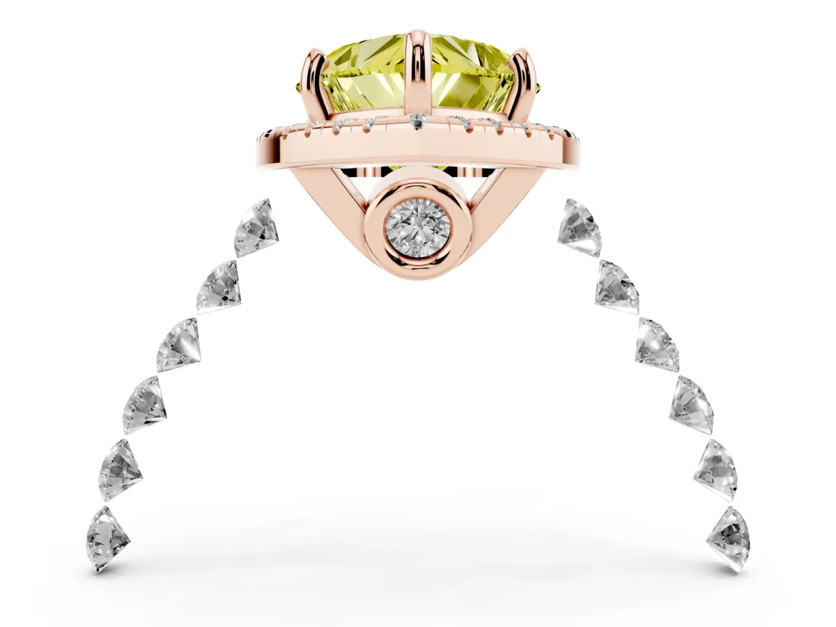 Fancy Yellow Heart Cut Halo Pavé Diamond Engagement Ring with Four-Prong Setting Rose gold