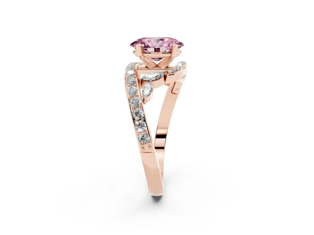 Fancy Pink Oval Cut Solitaire with Pavé Twist Band and Four-Prong Setting Rose gold