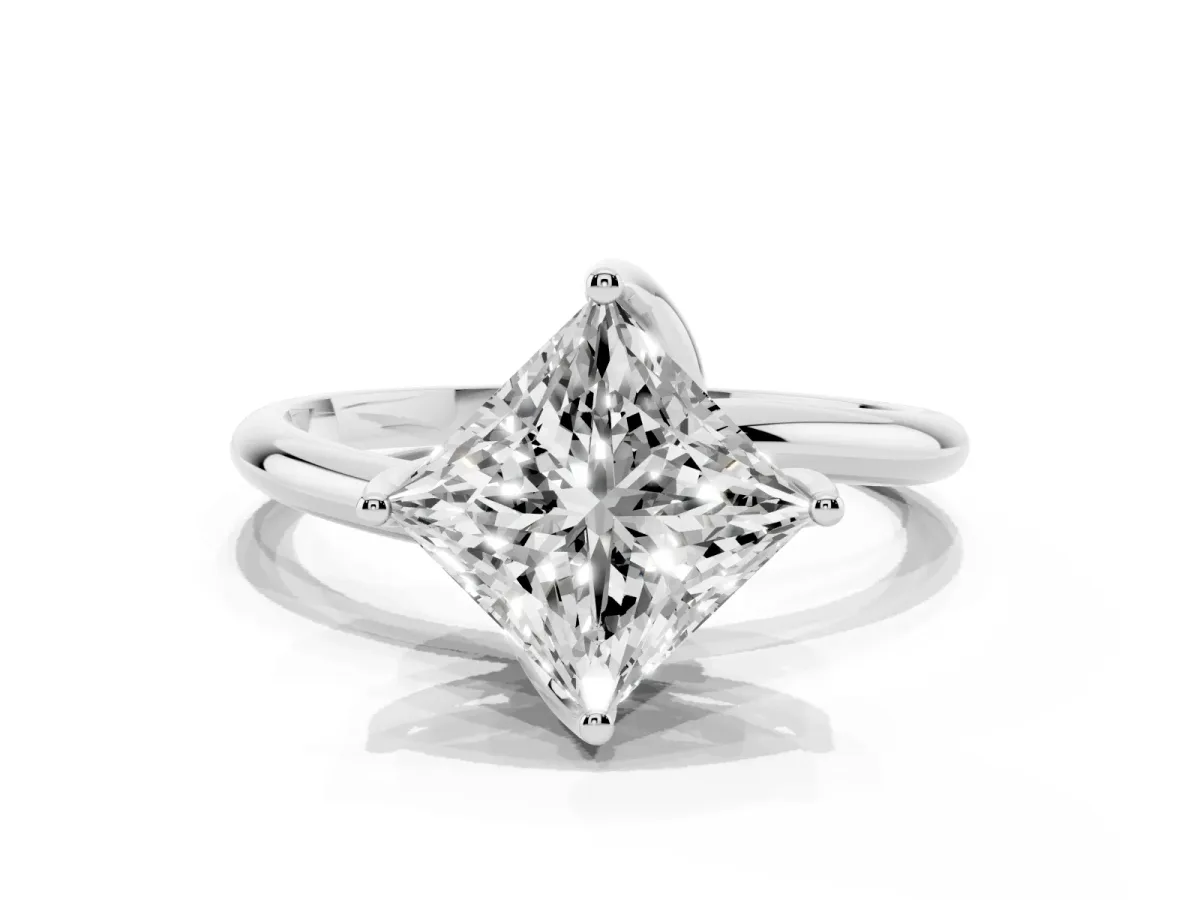 Princess Cut Diamond Solitaire Engagement Ring with Four-Prong Setting and Classic Band White gold