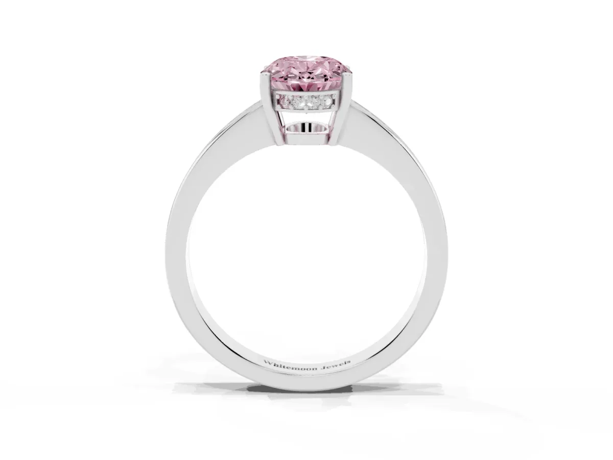 Fancy Pink Oval Cut Solitaire Pavé Band Prong Setting Ring Silver