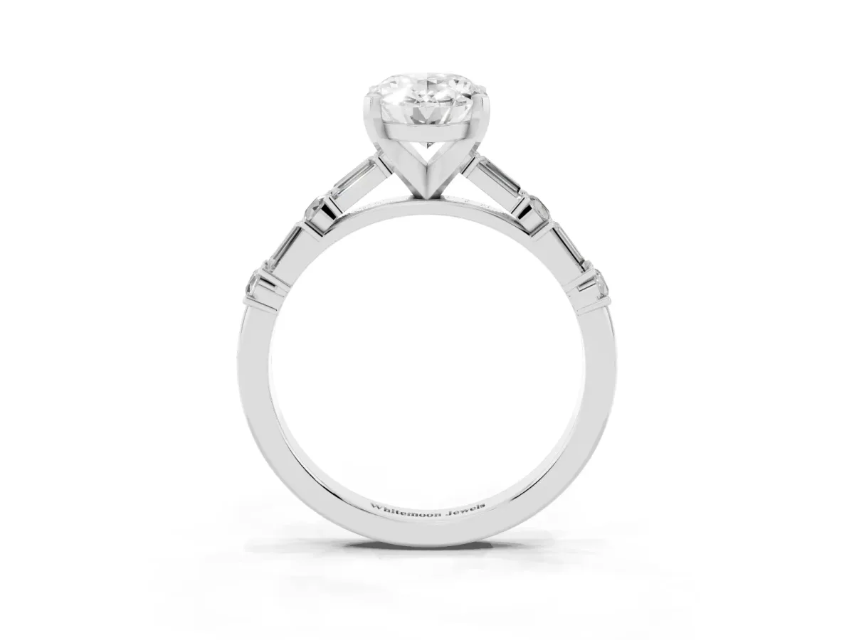 Oval Cut Diamond Solitaire with Side Baguettes and Channel Set Band Platinum