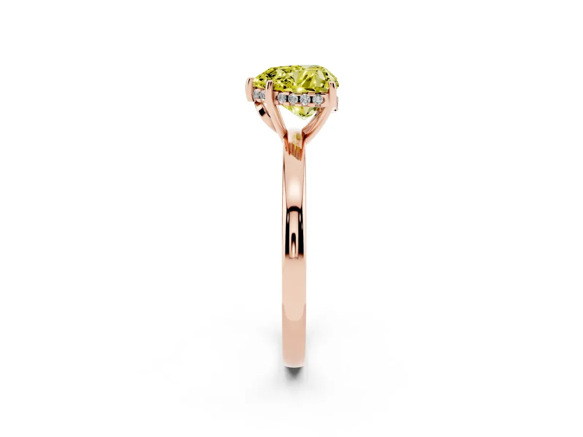 Fancy Yellow Heart Cut Solitaire Diamond Ring with Prong Setting and Plain Band Rose gold
