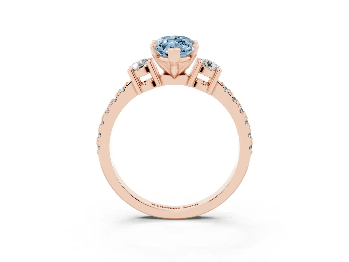 Fancy Blue Marquise Cut Three-Stone Diamond Pavé Band with Prong Setting Rose gold