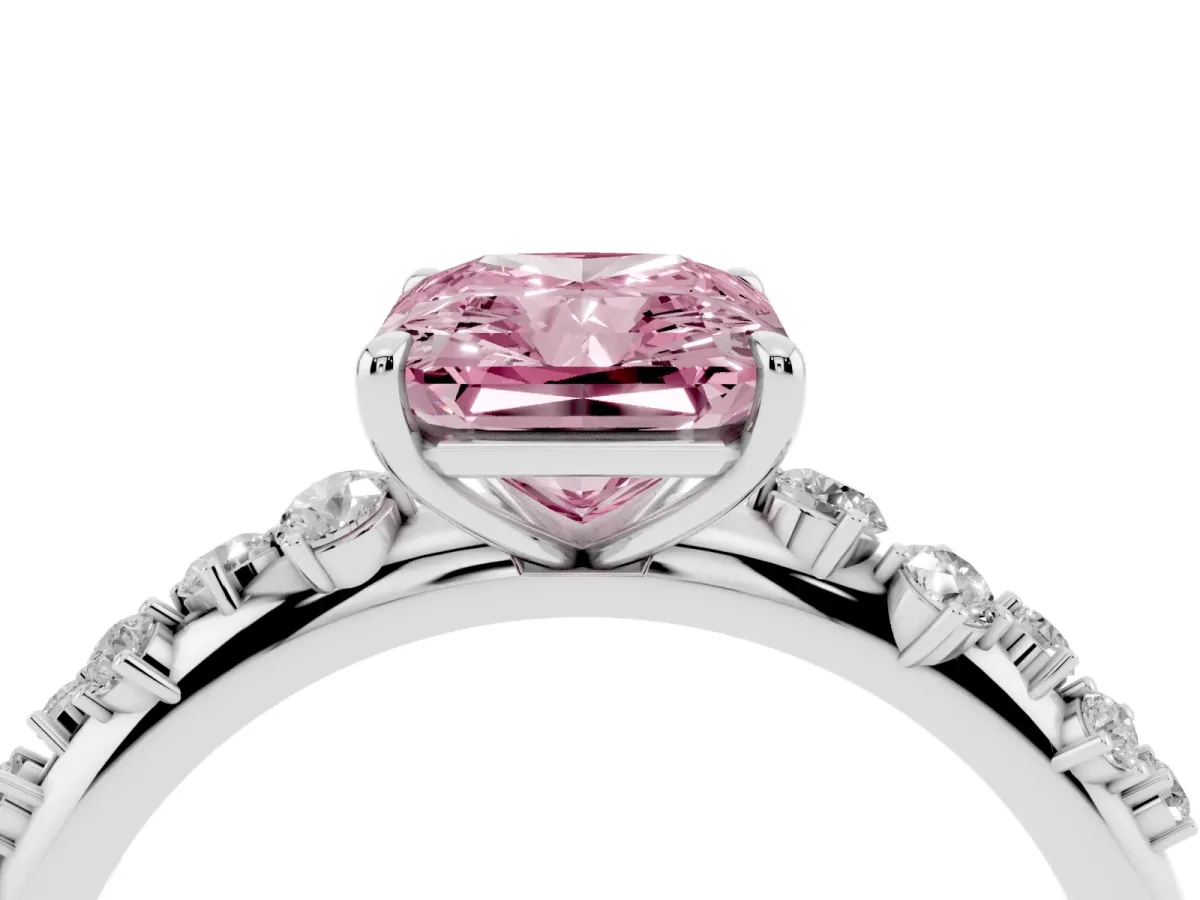 Fancy Pink Radiant Cut Diamond Cluster Prong-Set Solitaire Ring Silver