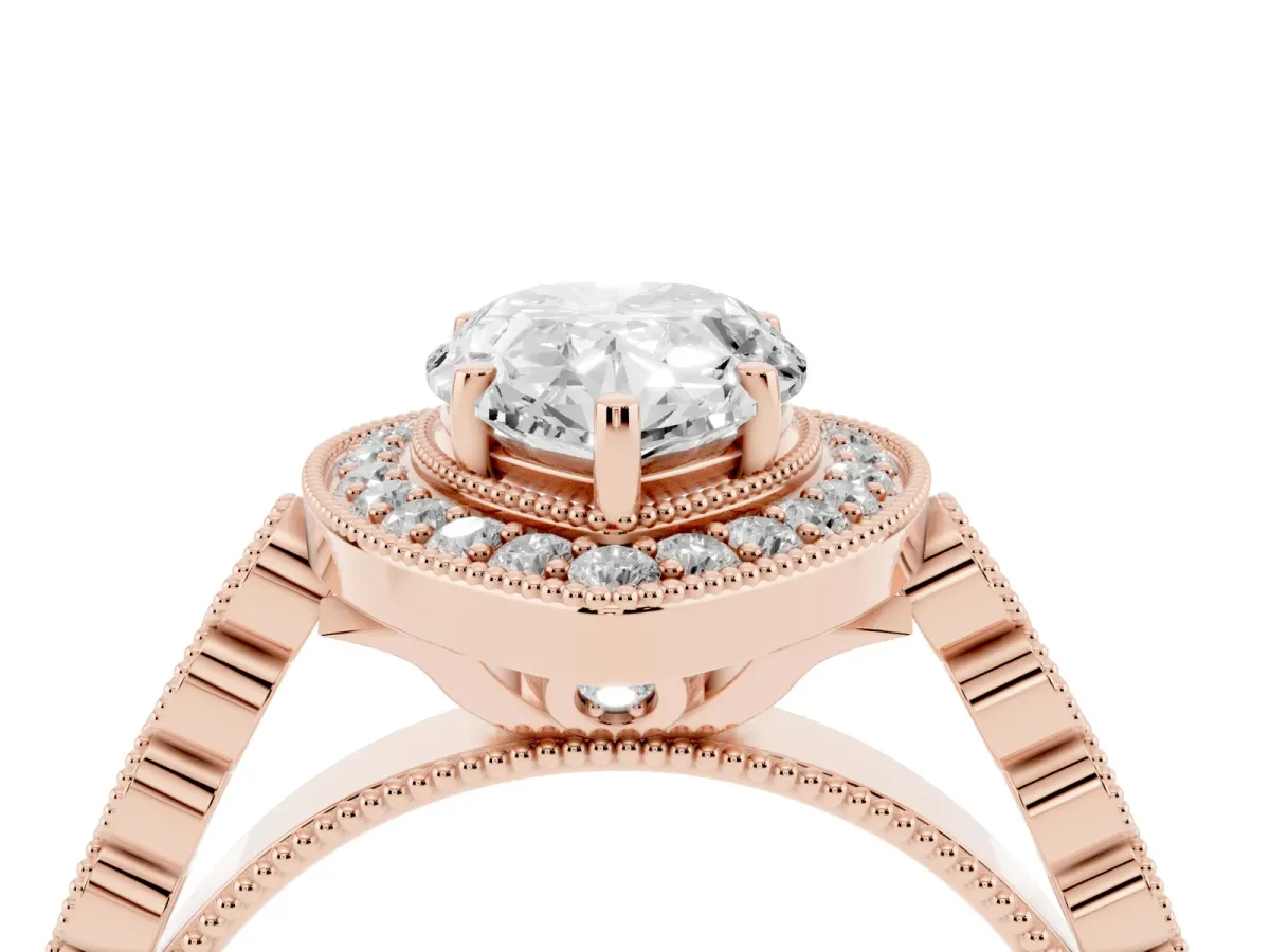 Pear Cut Halo Twist Band Solitaire Ring with Six-Prong Setting Rose gold