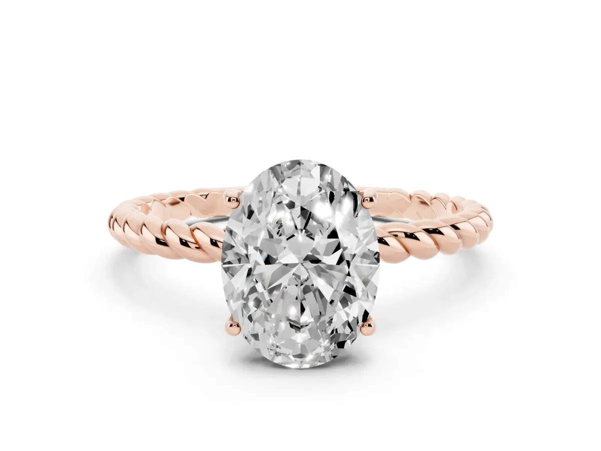 Oval Cut Solitaire Twisted Band 4-Prong Ring Rose gold
