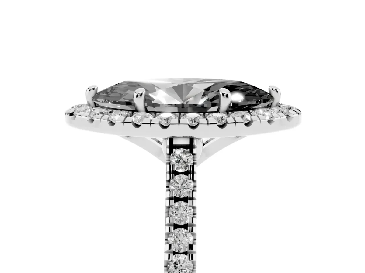 Fancy Black Marquise Cut Diamond Cushion Halo Ring with Pavé Band Platinum
