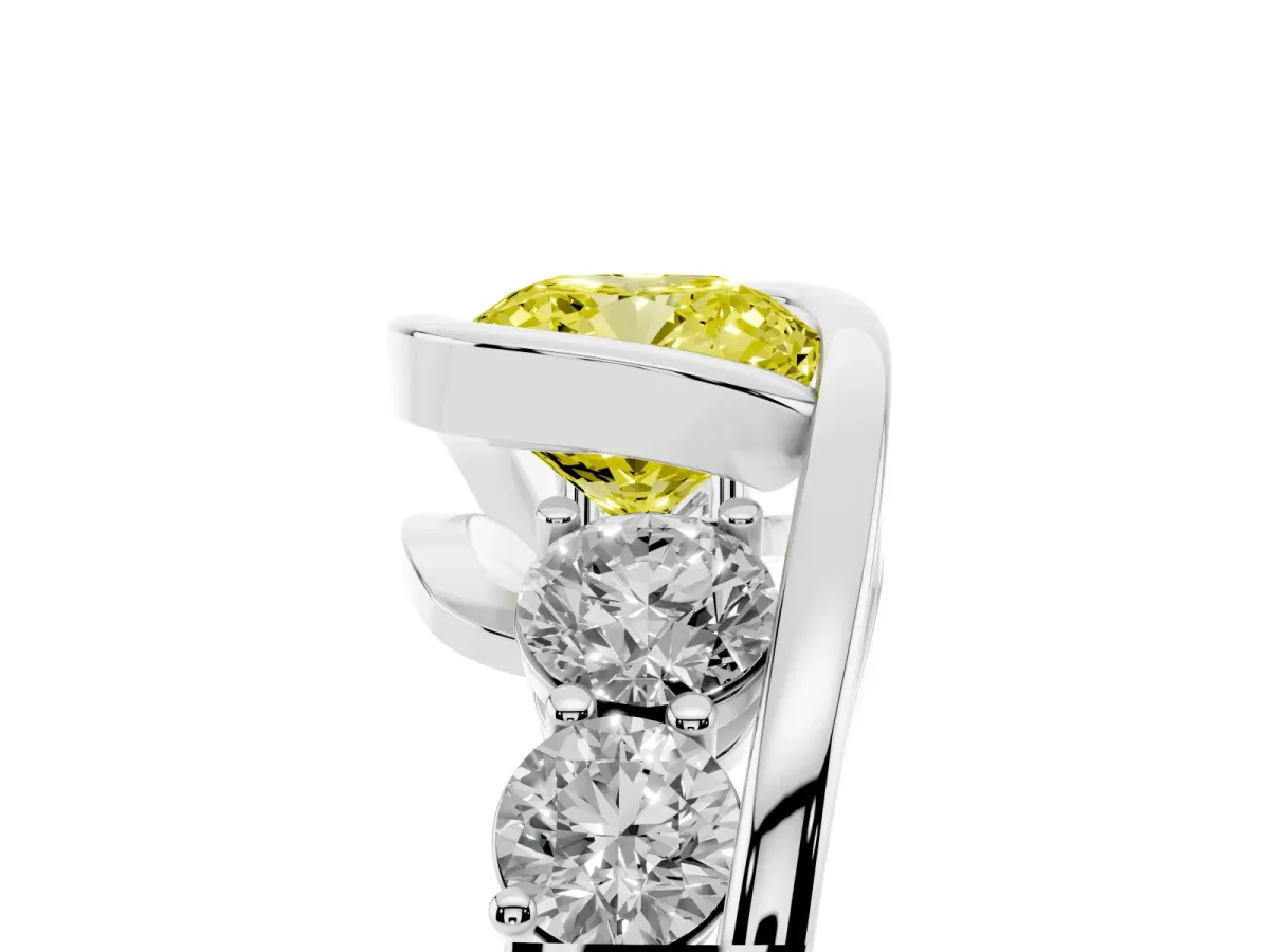 Fancy Yellow Bezel Set Cushion Cut Diamond Bypass Ring with Round Accents Silver