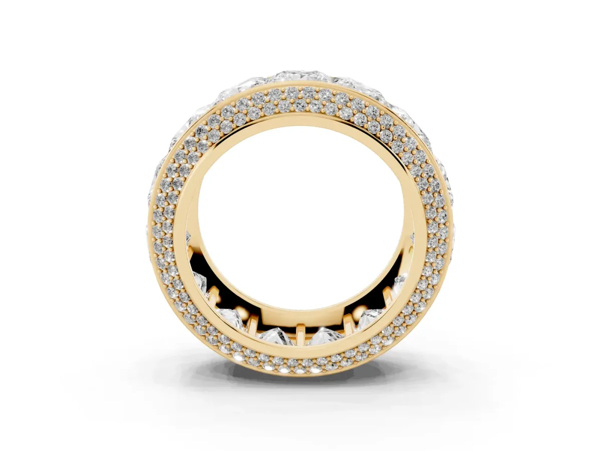Princess Diamond Pavé Mens Wedding Band with Round Diamond Accents Yellow gold