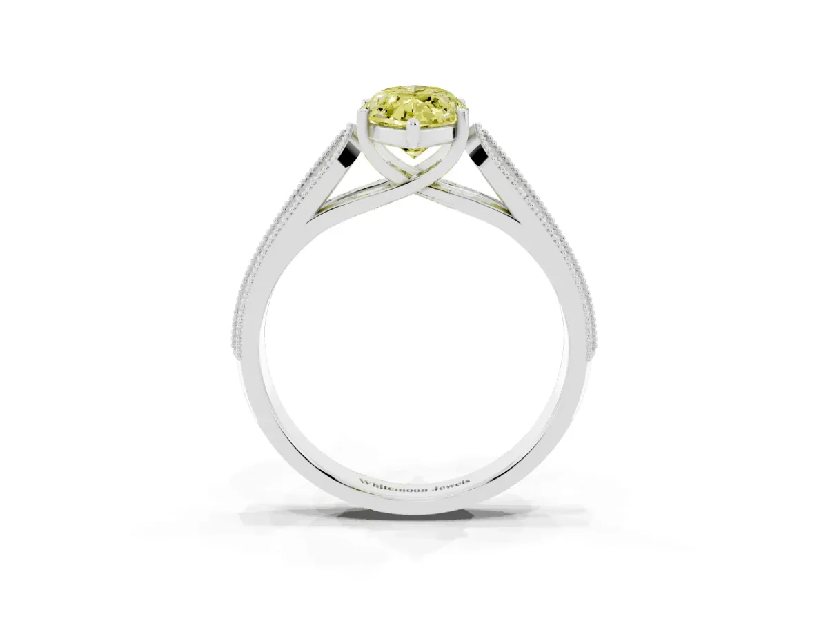 Fancy Yellow Marquise Cut Cut Pave Split Shank Engagement Ring with Four-Prong Setting White gold