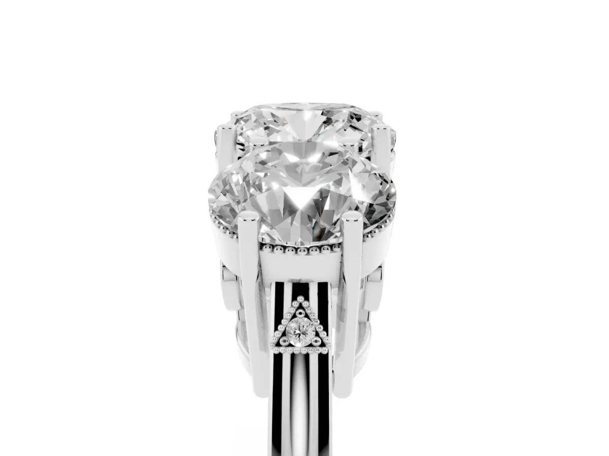 Three-Stone Cushion Cut Diamond Engagement Ring with Prong Setting on a Classic Band Silver