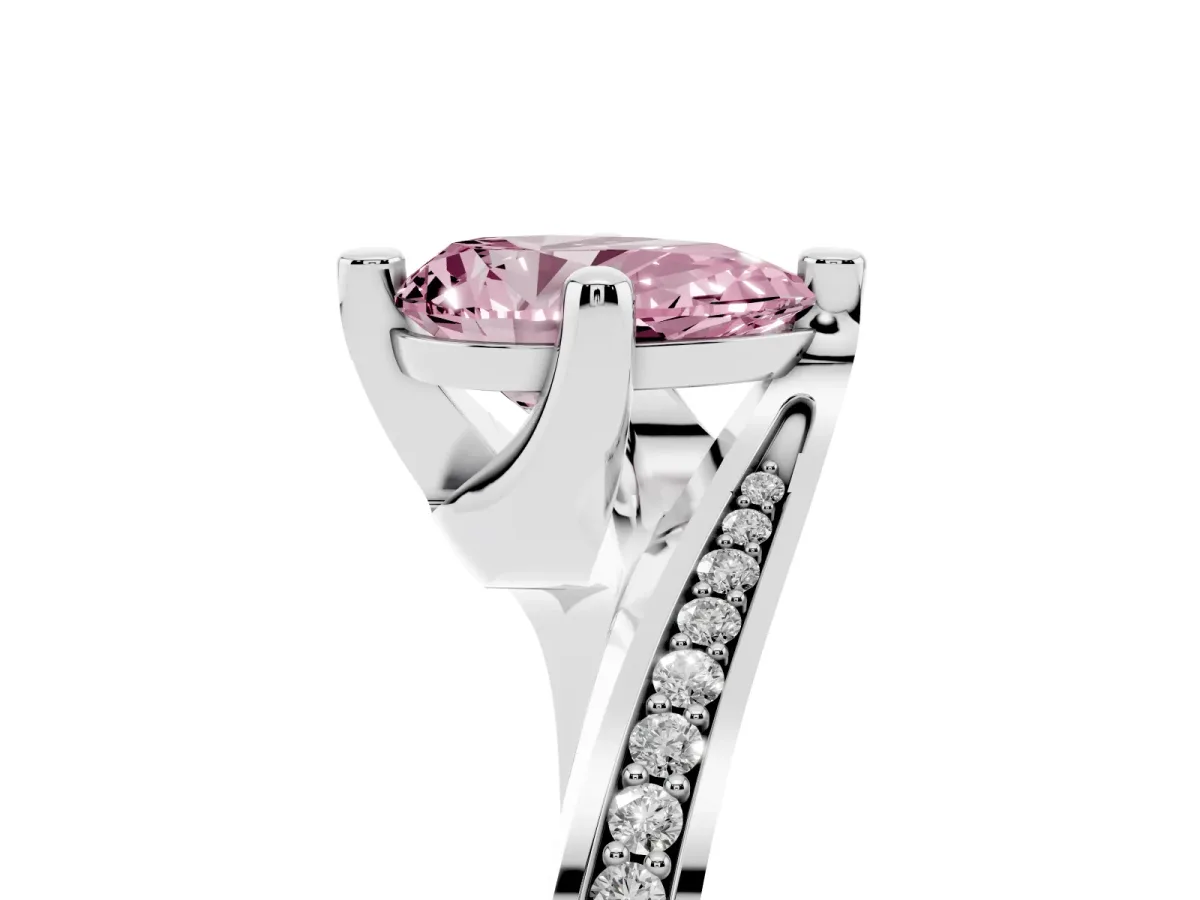 Fancy Pink Pear Cut Solitaire Diamond Twist Band with Pavé Setting and Four-Prong Setting Silver