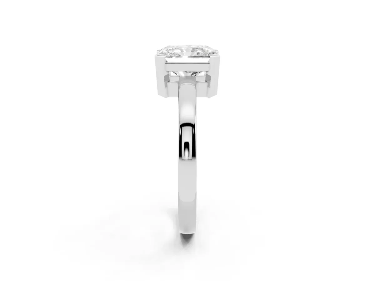 Radiant Cut Cut Solitaire Ring with Four-Prong Setting and Classic Band Silver