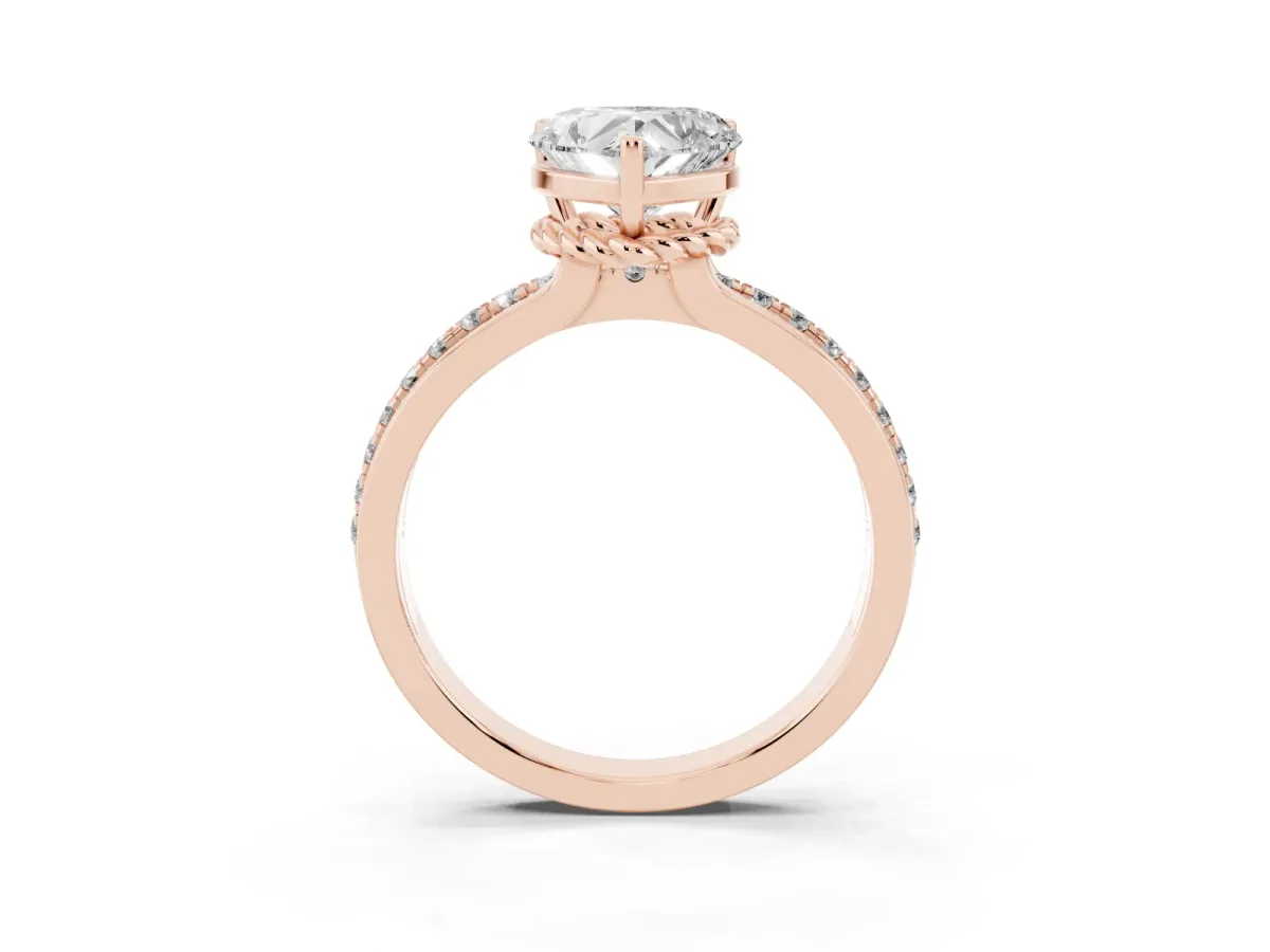 Heart Cut Solitaire Diamond Ring with Channel Set Band and Six-Prong Setting Rose gold